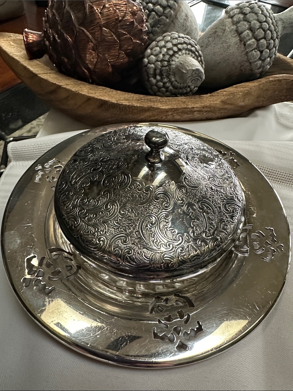 Vintage Silver Plate Covered Butter Dish with Clear Glass Insert